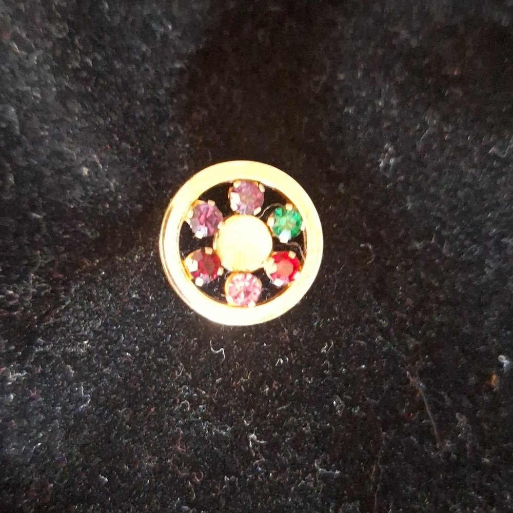 Vintage Anson Gold-tone and Multi-Colored Rhinestones Circular Tie Tack